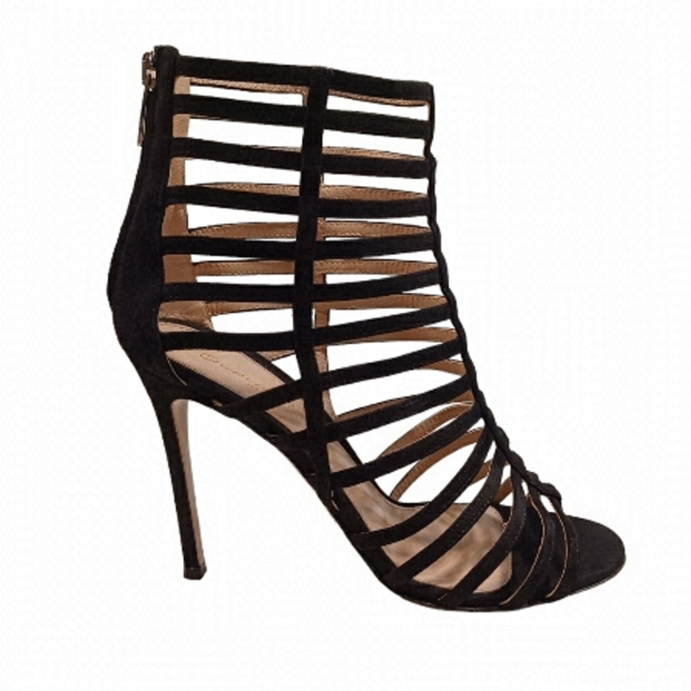 AUTH! Gianvito Rossi caged suede sandals bootie heels shoes